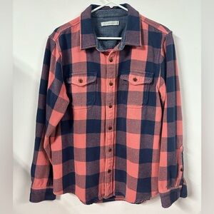 OUTERKNOWN Blanket Shirt Men Medium Pink Blue Plaid Heavy Flannel Organic Cotton